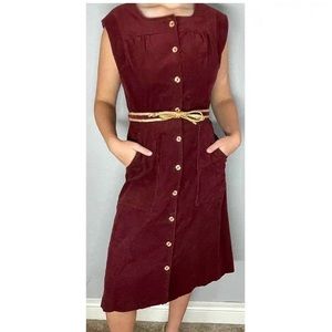 Vintage 70’s Jody T Burgundy Corduroy Dress Size Medium